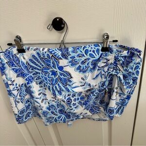 La Blanca Floral Ruched Swim Skirt Bottoms in Size 14‎ Blue & White NWT